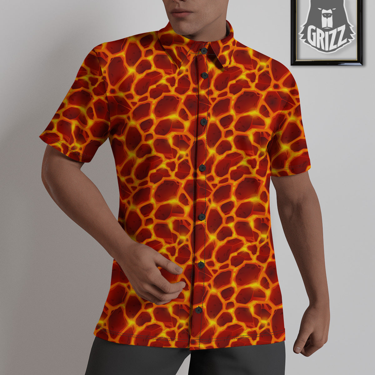 Liquid Lava Red Print Pattern Untucked Shirts-grizzshop