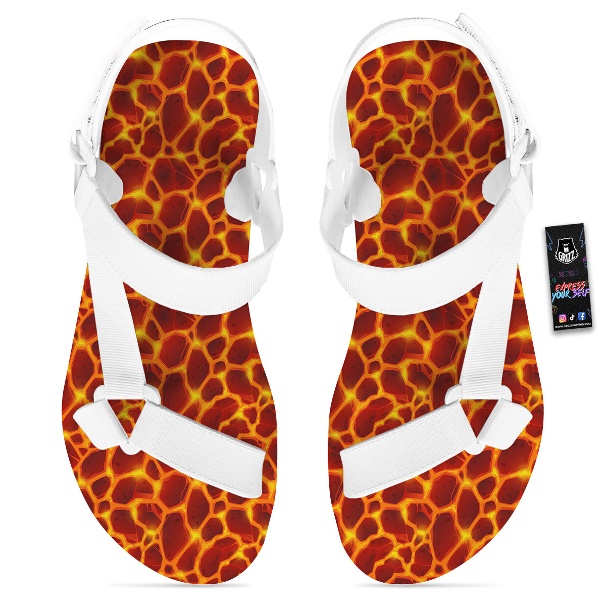 Liquid Lava Red Print Pattern White Open Toe Sandals-grizzshop