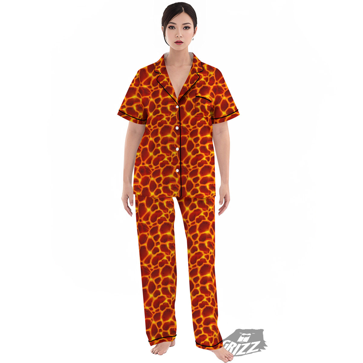 Liquid Lava Red Print Pattern Women's Pajamas Set-grizzshop