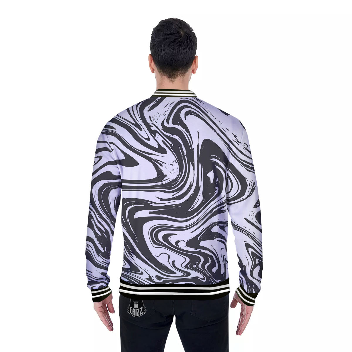 Liquid Marble Black White Print Baseball Jacket-grizzshop