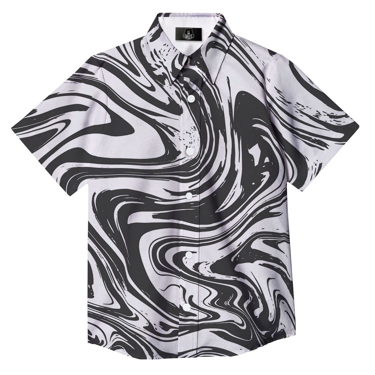 Liquid Marble Black White Print Button Up Shirt-grizzshop