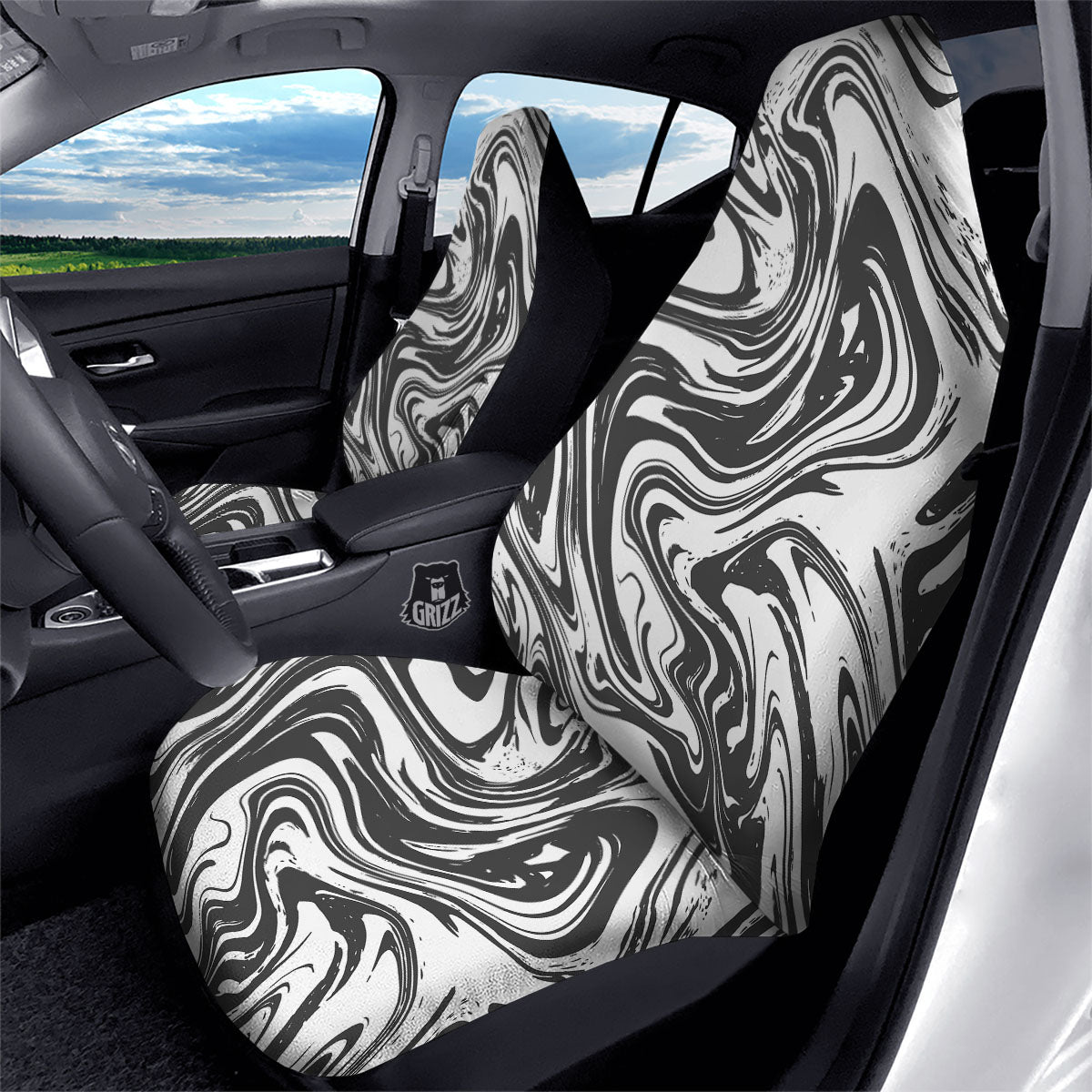 Liquid Marble Black White Print Car Seat Covers-grizzshop