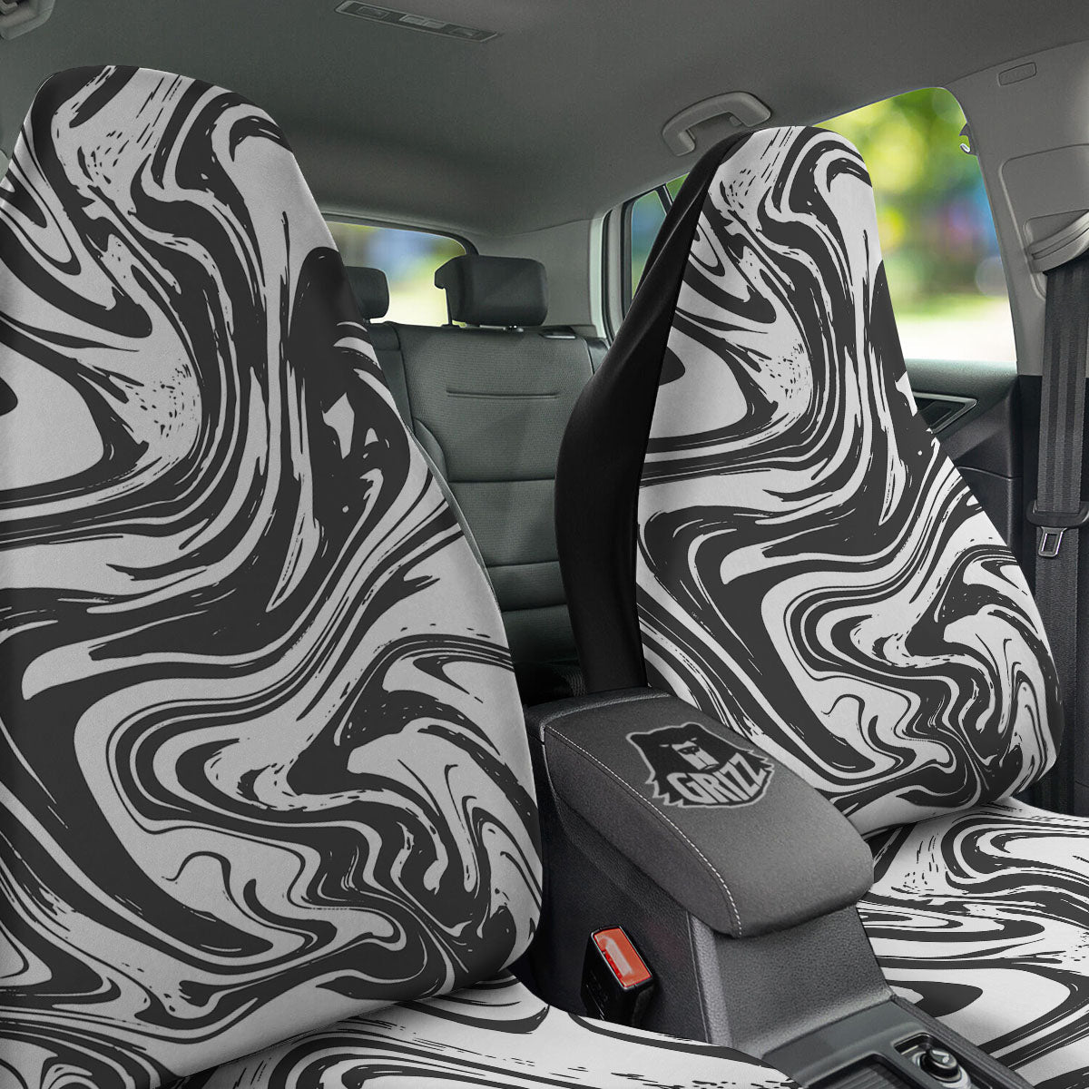 Liquid Marble Black White Print Car Seat Covers-grizzshop