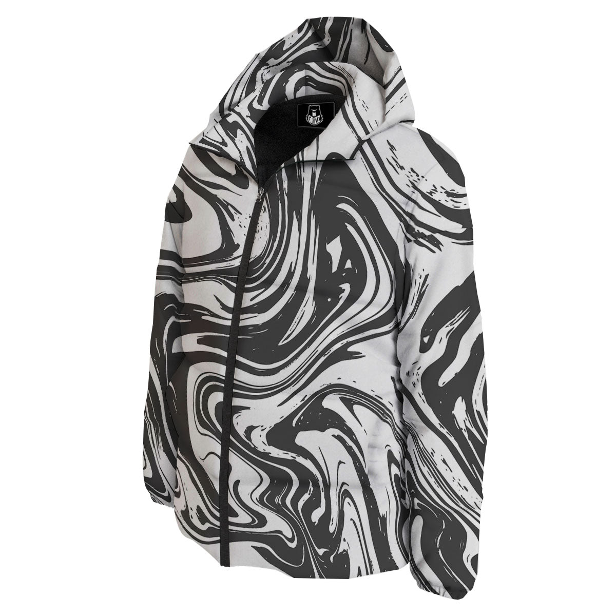Liquid Marble Black White Print Down Jacket-grizzshop