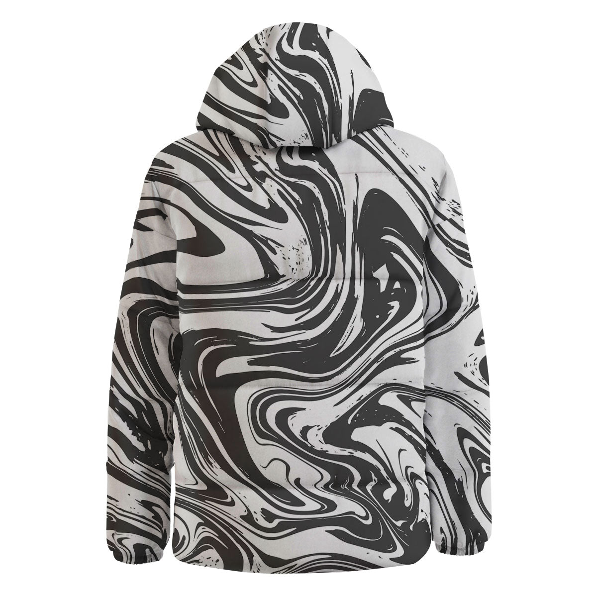 Liquid Marble Black White Print Down Jacket-grizzshop