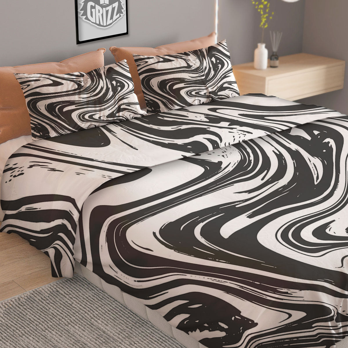 Liquid Marble Black White Print Duvet Cover Bedding Set