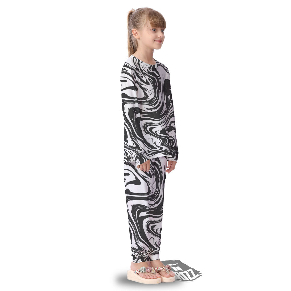 Liquid Marble Black White Print Kid's Pajamas-grizzshop