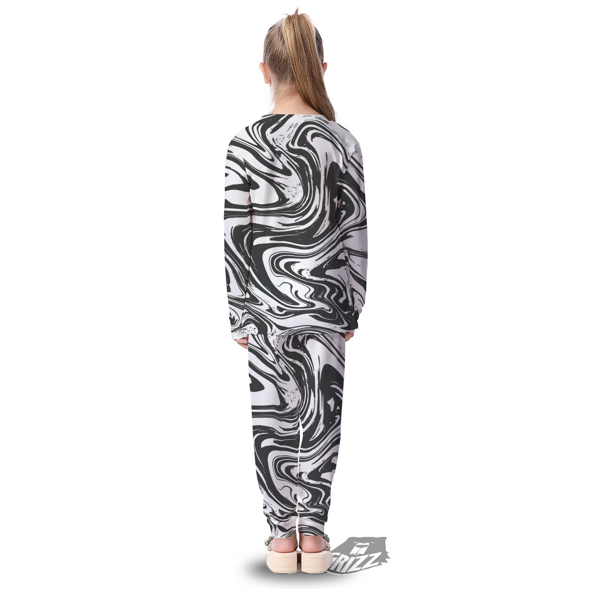 Liquid Marble Black White Print Kid's Pajamas-grizzshop