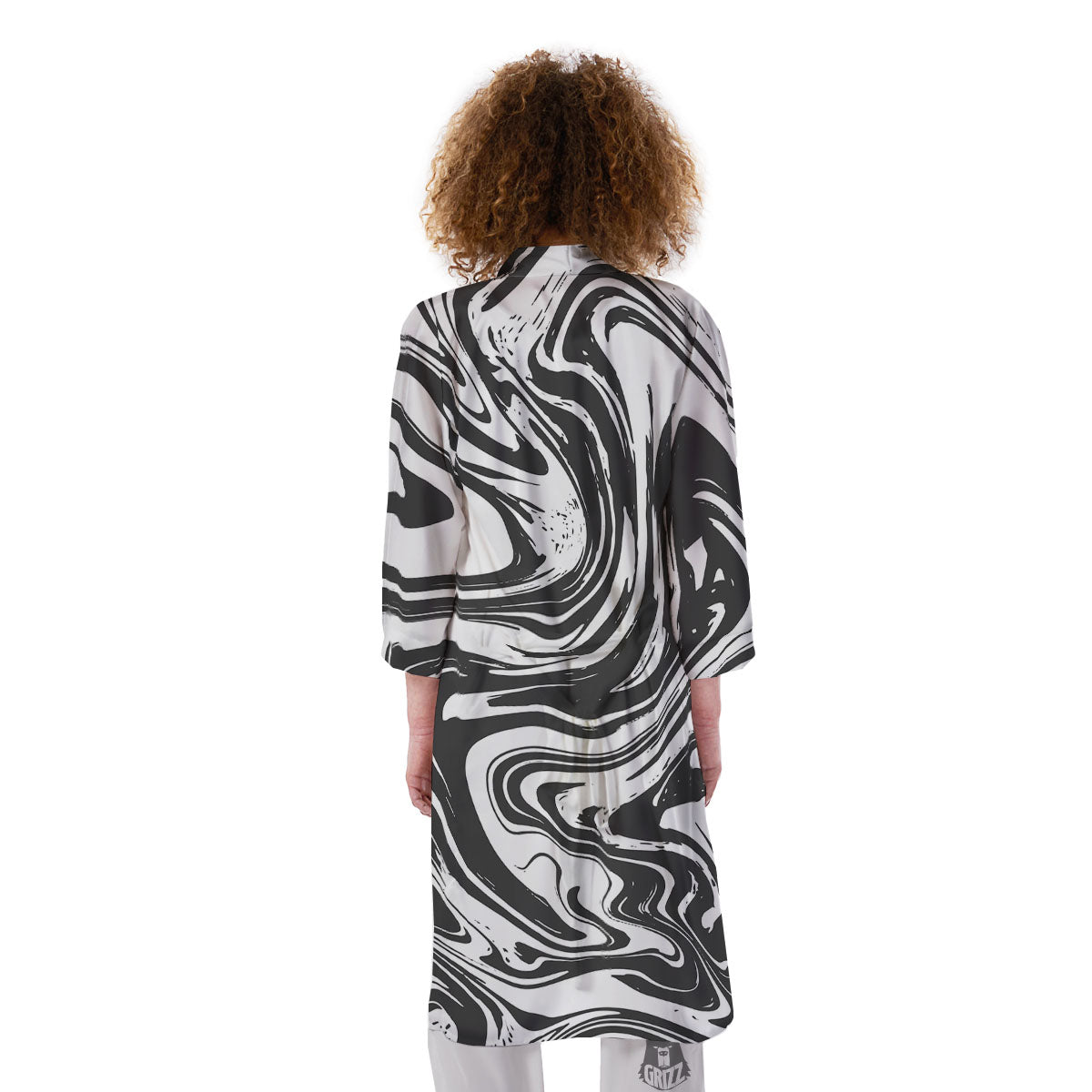 Liquid Marble Black White Print Kimono-grizzshop