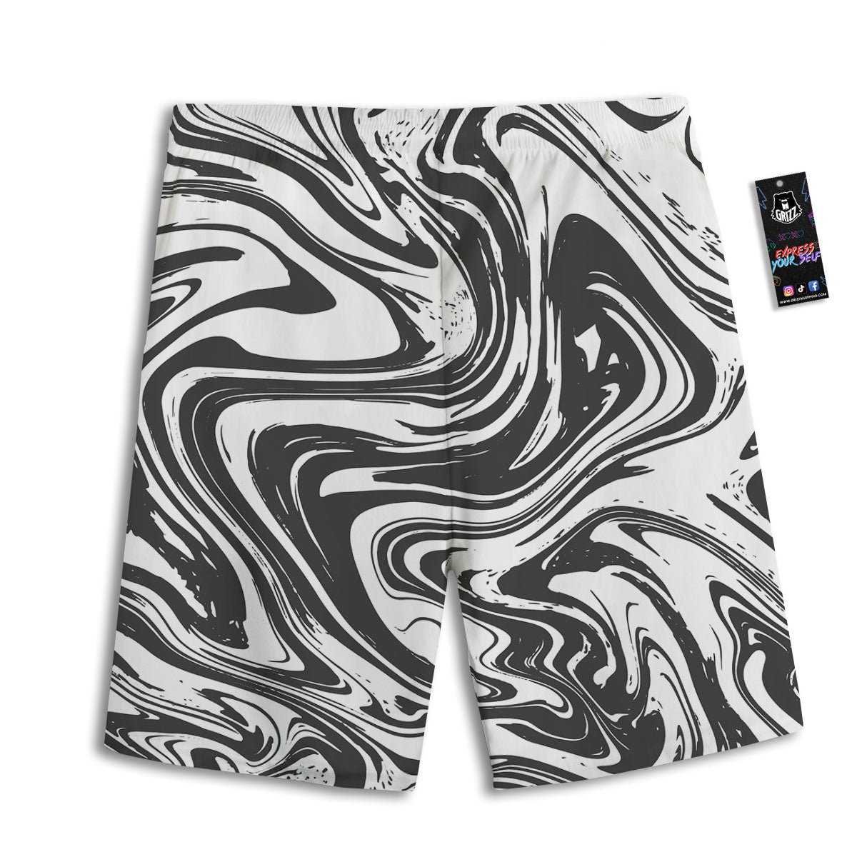 Liquid Marble Black White Print Men's Athletic Shorts