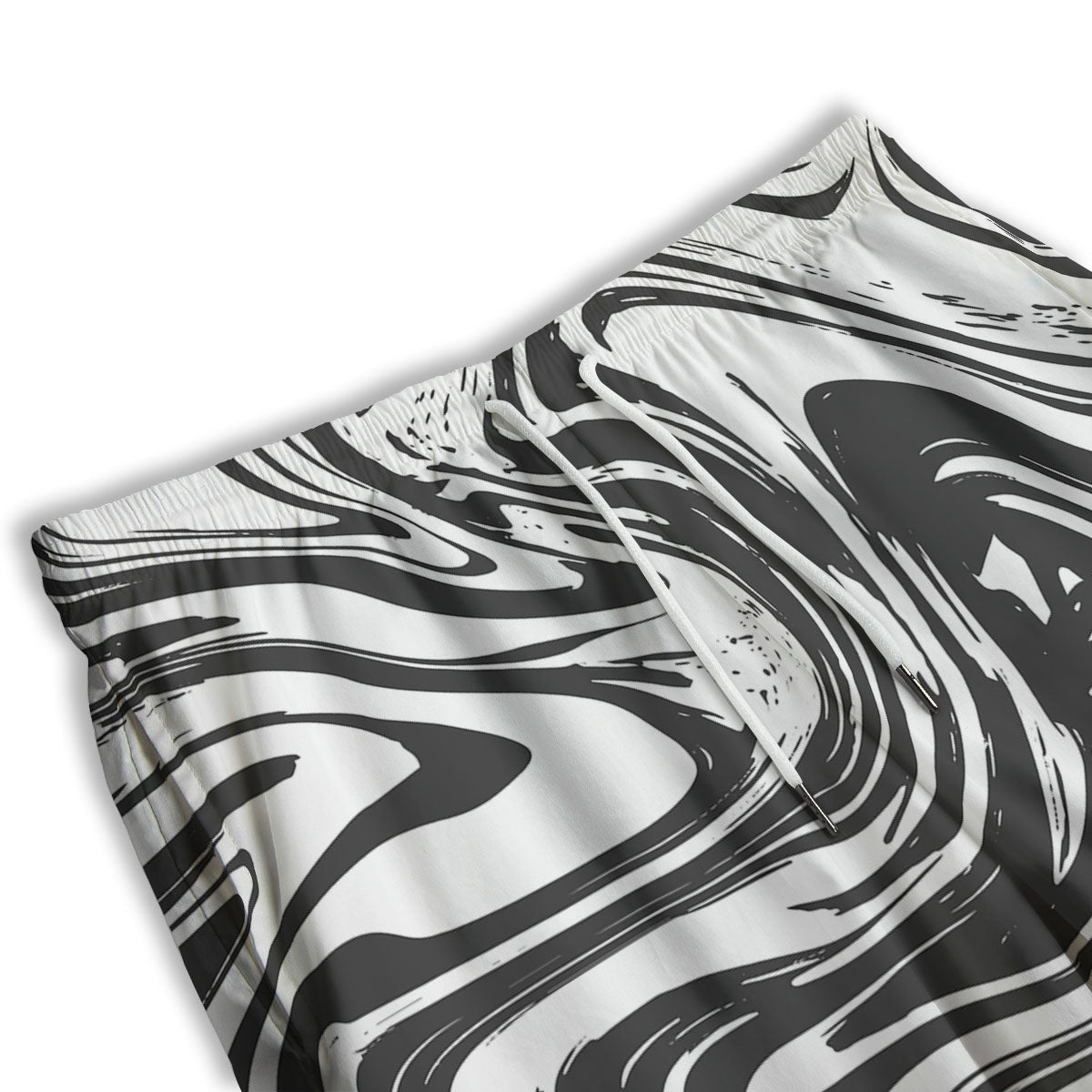 Liquid Marble Black White Print Men's Athletic Shorts