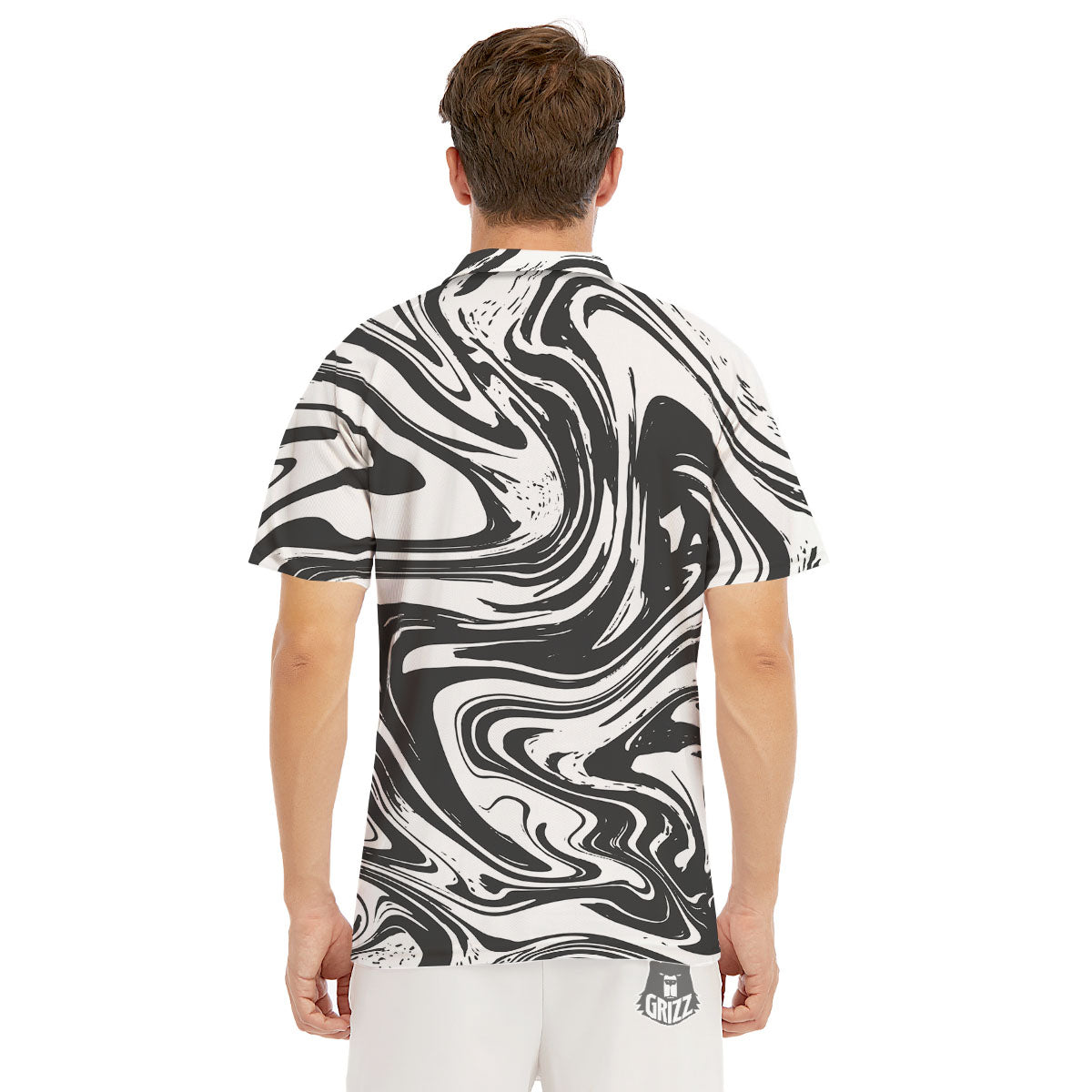Liquid Marble Black White Print Men's Golf Shirts-grizzshop