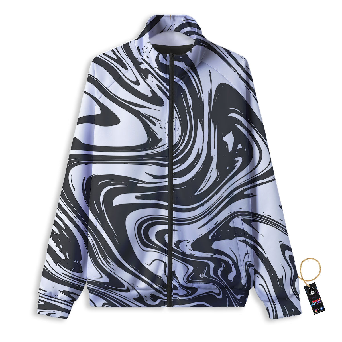 Liquid Marble Black White Print Track Jacket-grizzshop