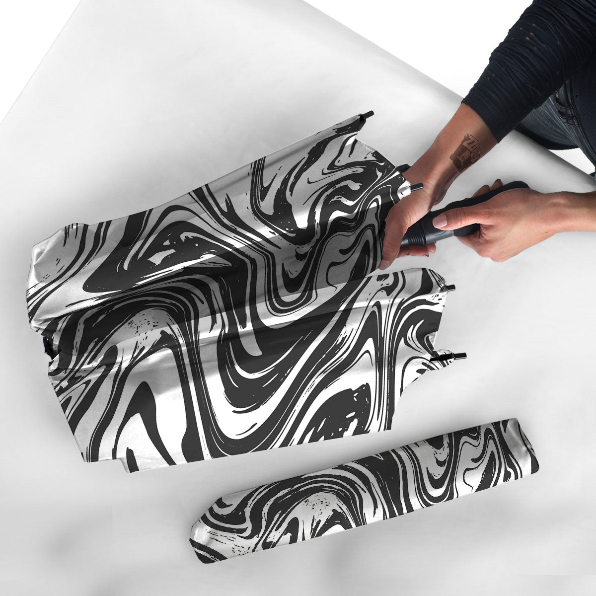 Liquid Marble Black White Print Umbrella-grizzshop