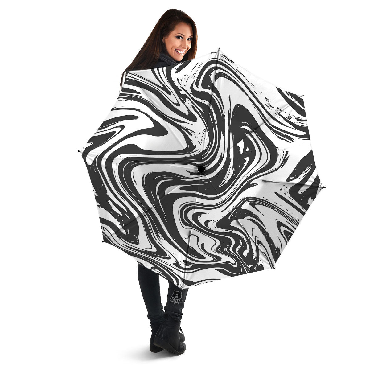 Liquid Marble Black White Print Umbrella-grizzshop