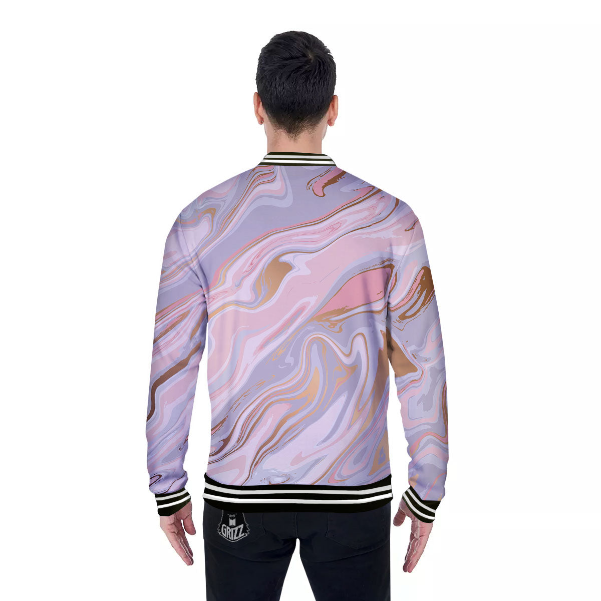 Liquid Marble Pink Print Baseball Jacket-grizzshop