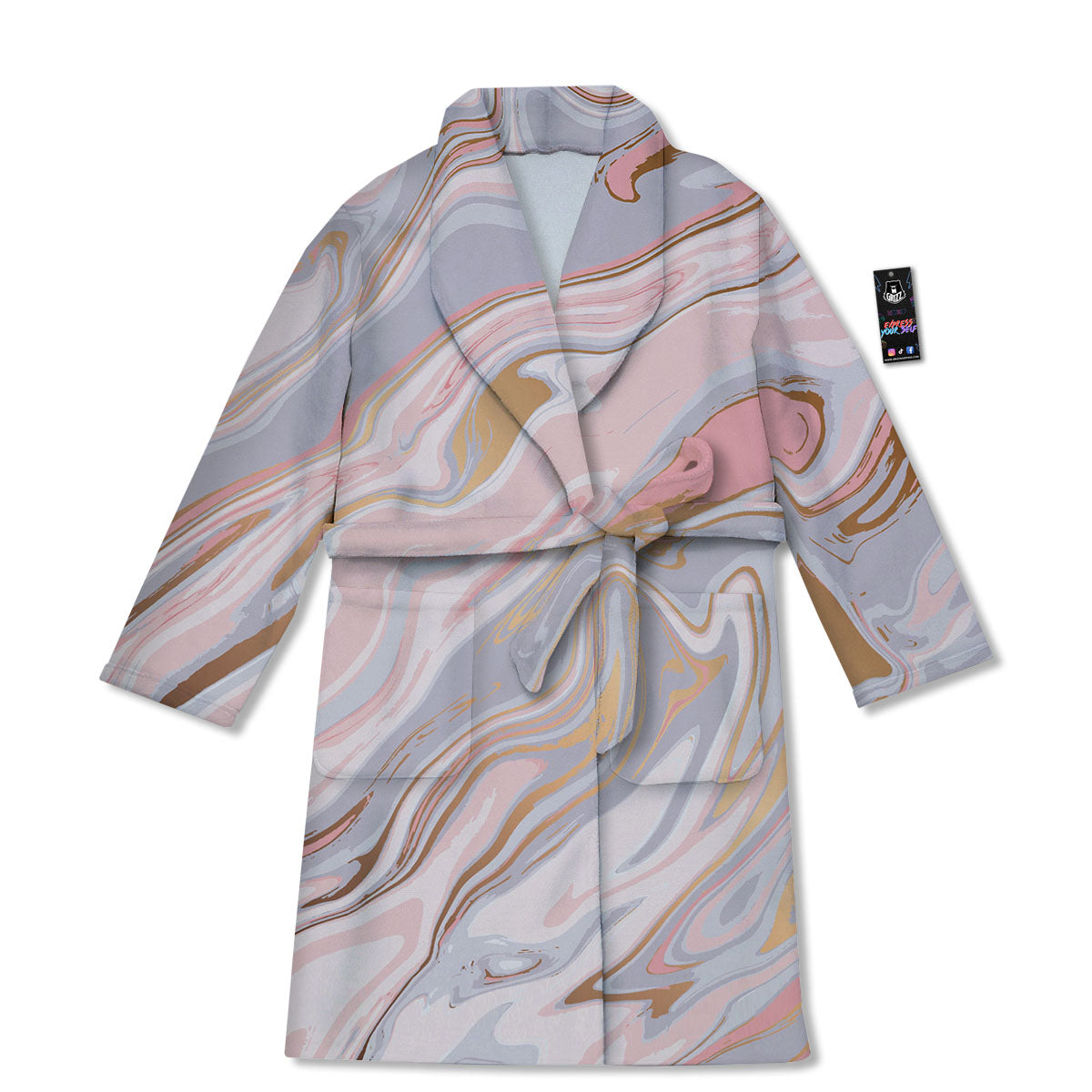 Liquid Marble Pink Print Bathrobe-grizzshop