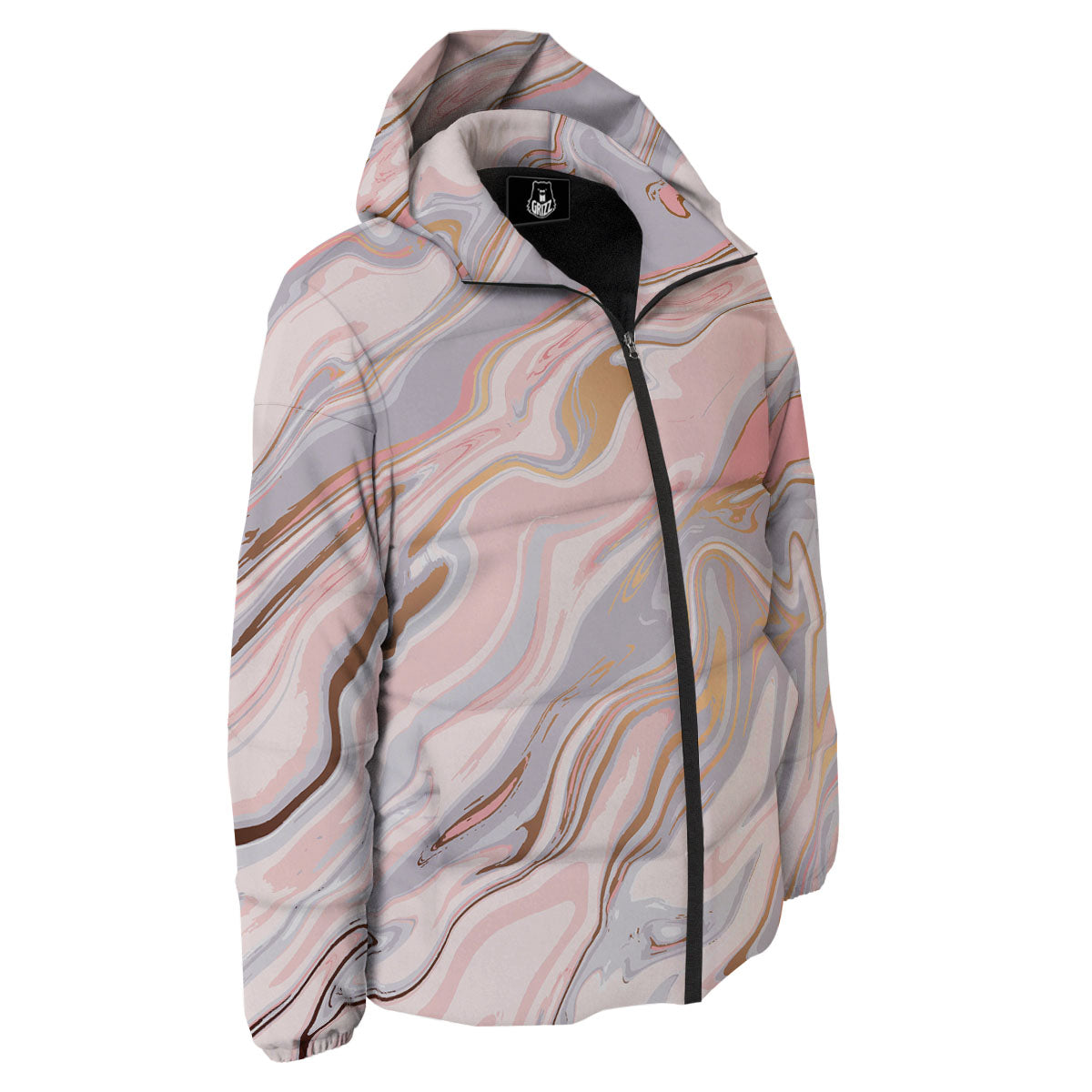 Liquid Marble Pink Print Down Jacket-grizzshop