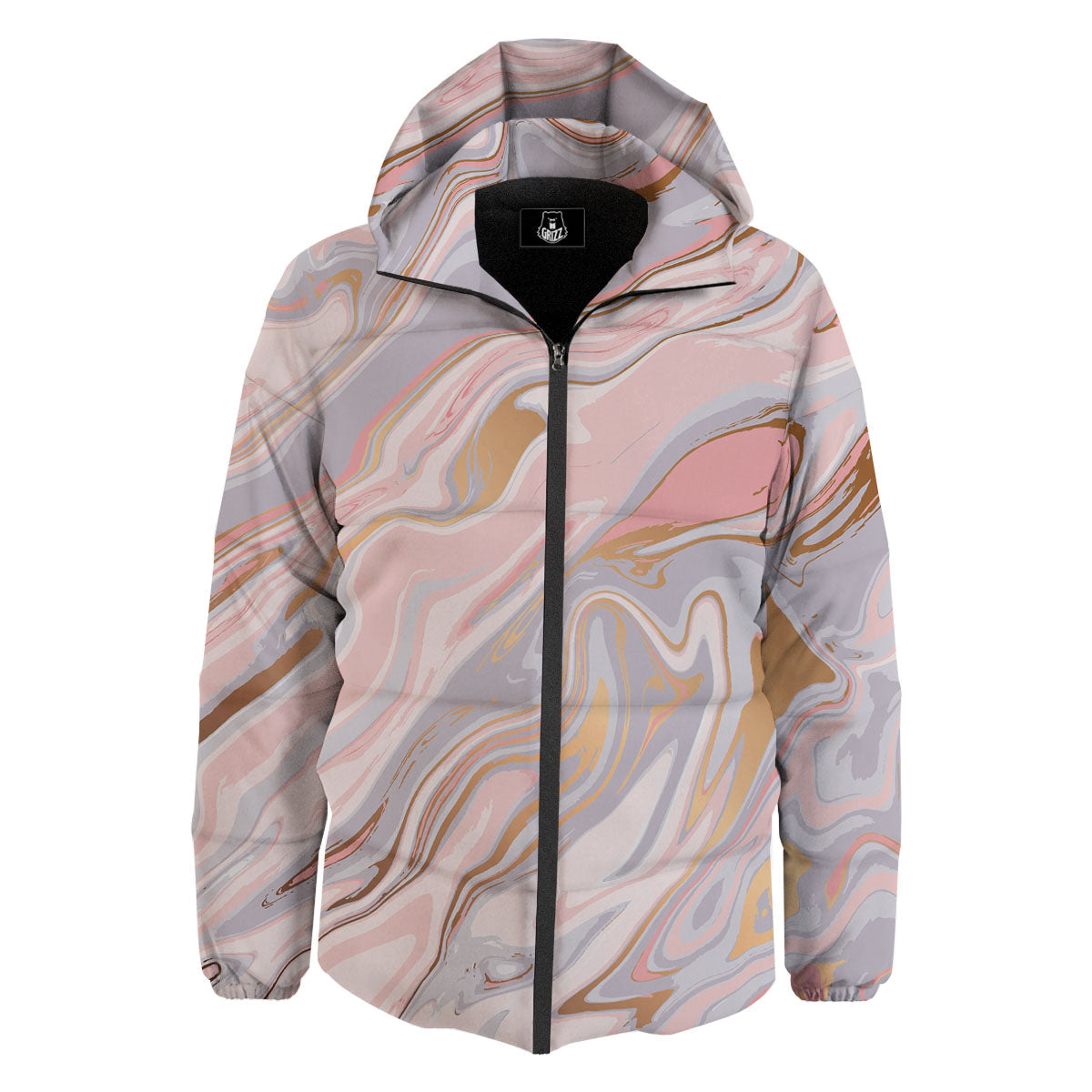 Liquid Marble Pink Print Down Jacket-grizzshop