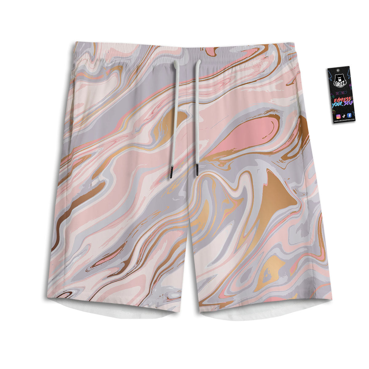 Liquid Marble Pink Print Men's Athletic Shorts