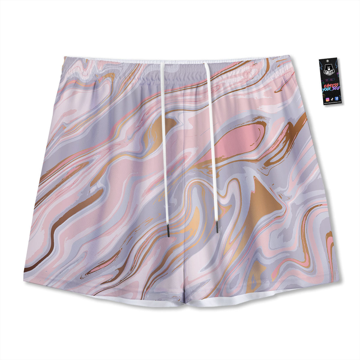 Liquid Marble Pink Print Mesh Shorts