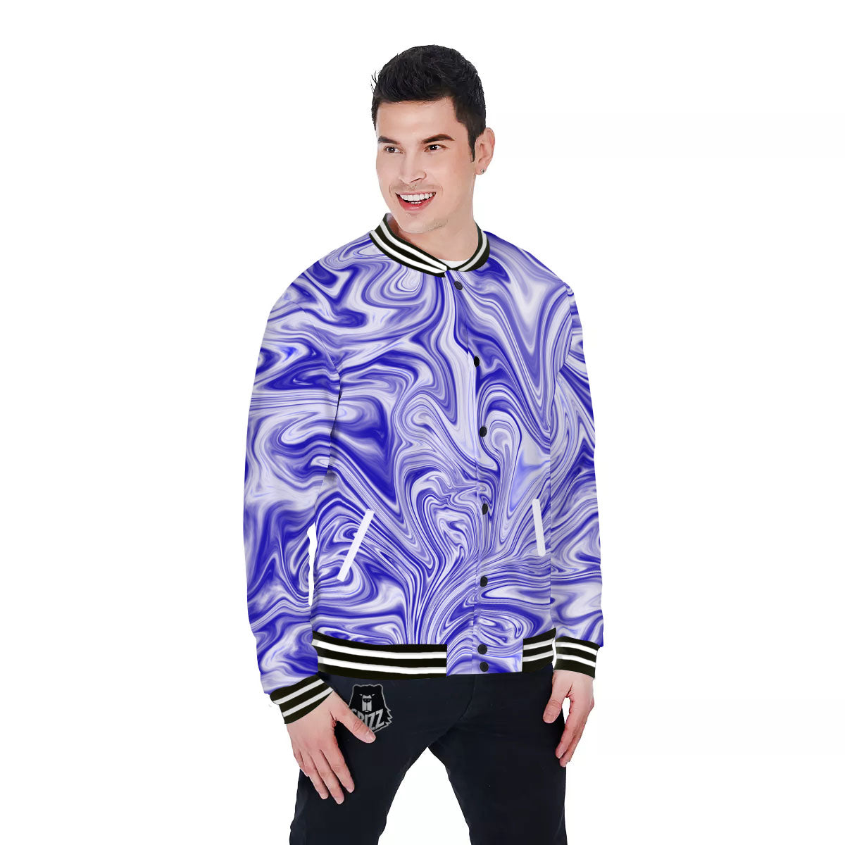 Liquid Psychedelic Print Pattern Baseball Jacket-grizzshop