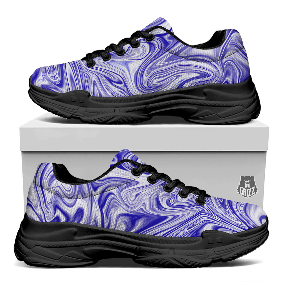 Liquid Psychedelic Print Pattern Black Chunky Shoes-grizzshop