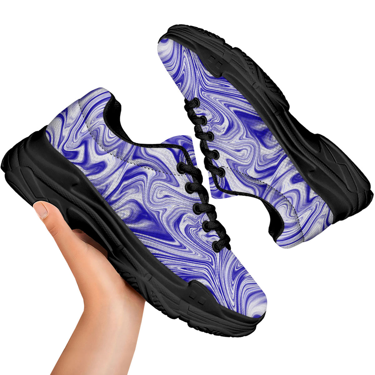 Liquid Psychedelic Print Pattern Black Chunky Shoes-grizzshop
