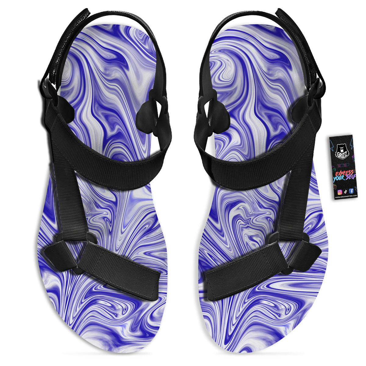 Liquid Psychedelic Print Pattern Black Open Toe Sandals-grizzshop