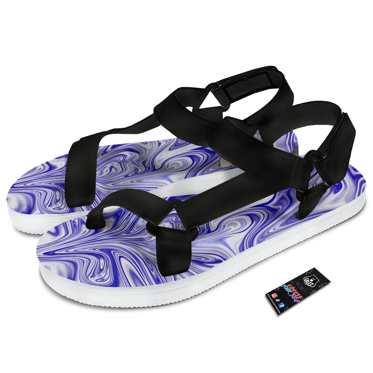 Liquid Psychedelic Print Pattern Black Open Toe Sandals-grizzshop