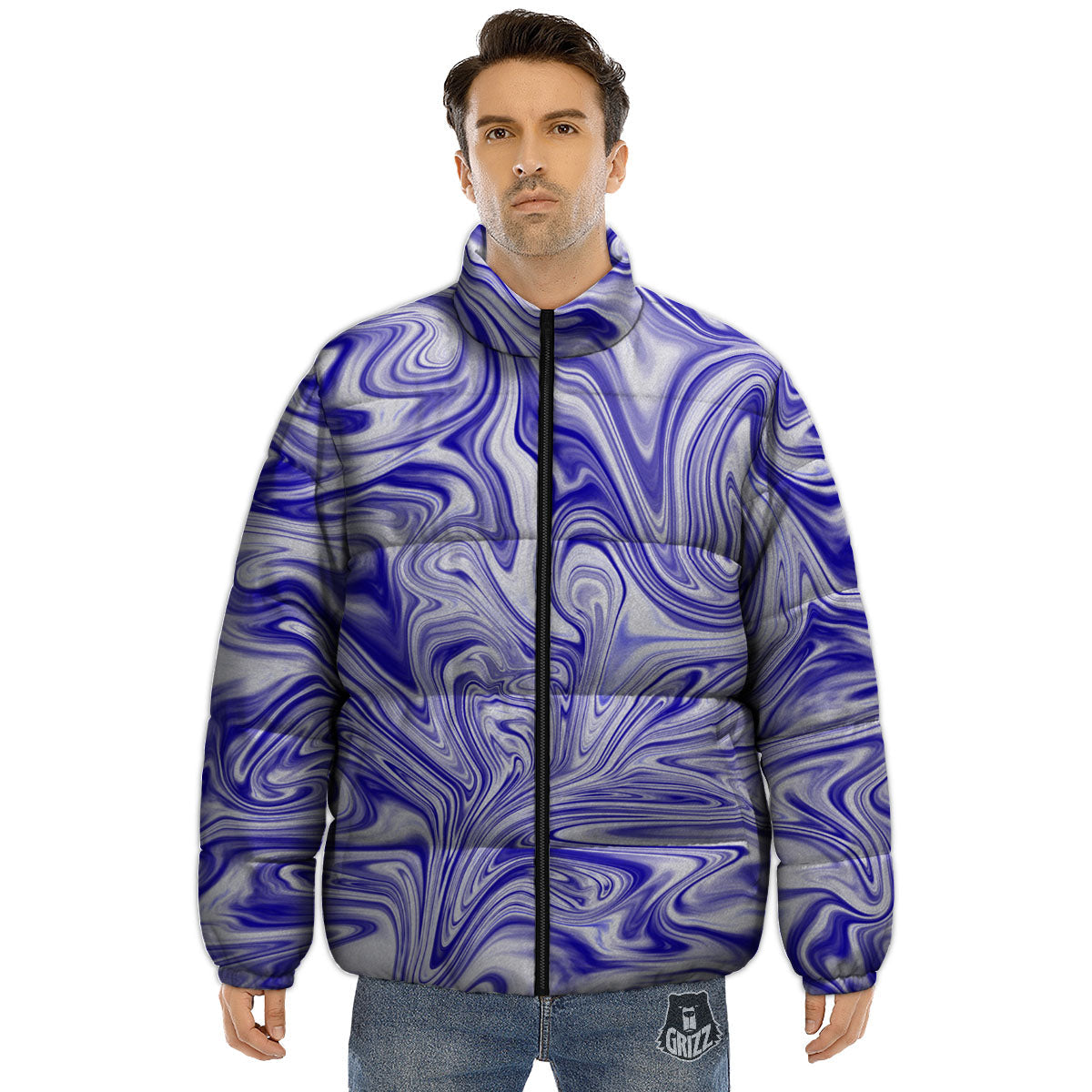 Liquid Psychedelic Print Pattern Puffer Jacket-grizzshop