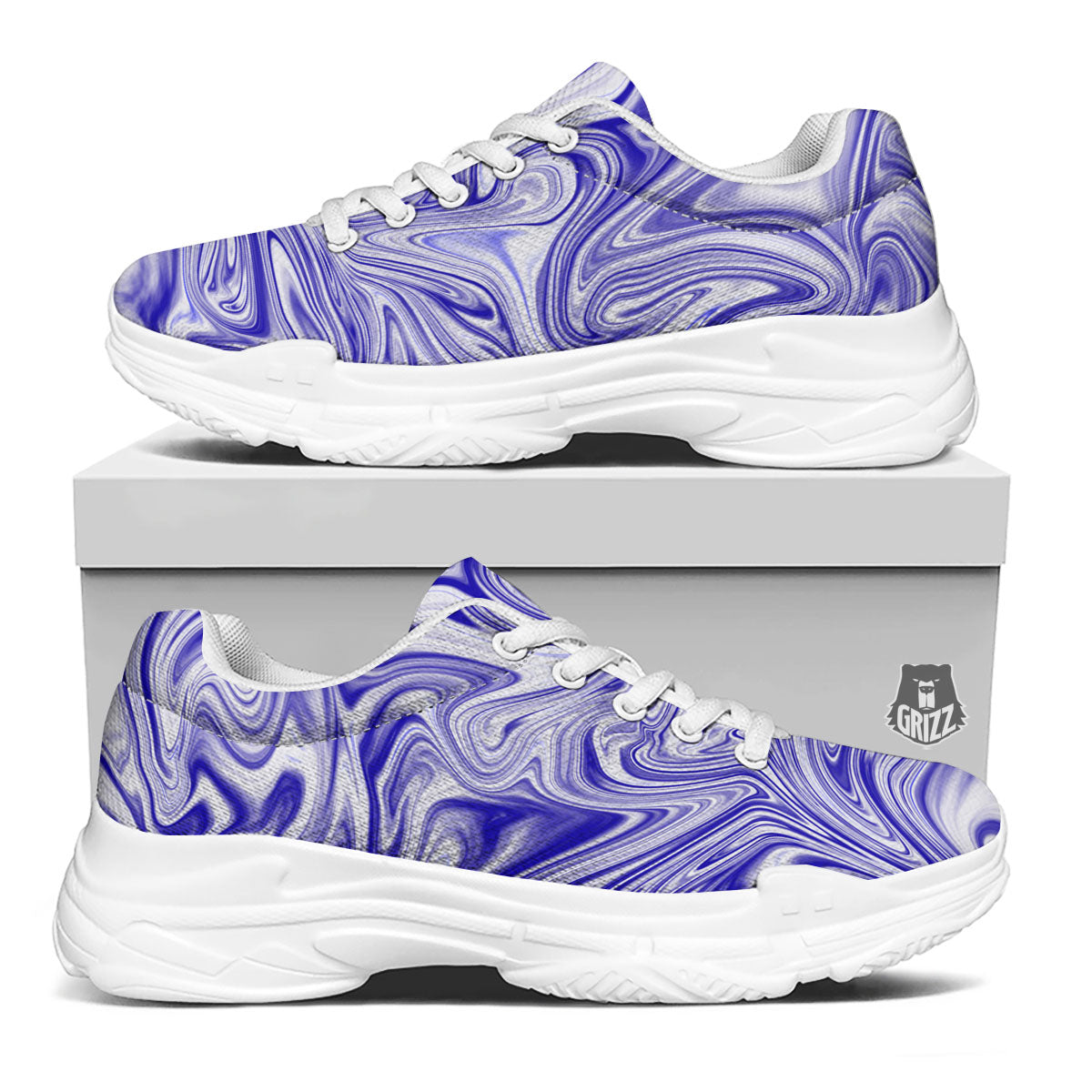 Liquid Psychedelic Print Pattern White Chunky Shoes-grizzshop