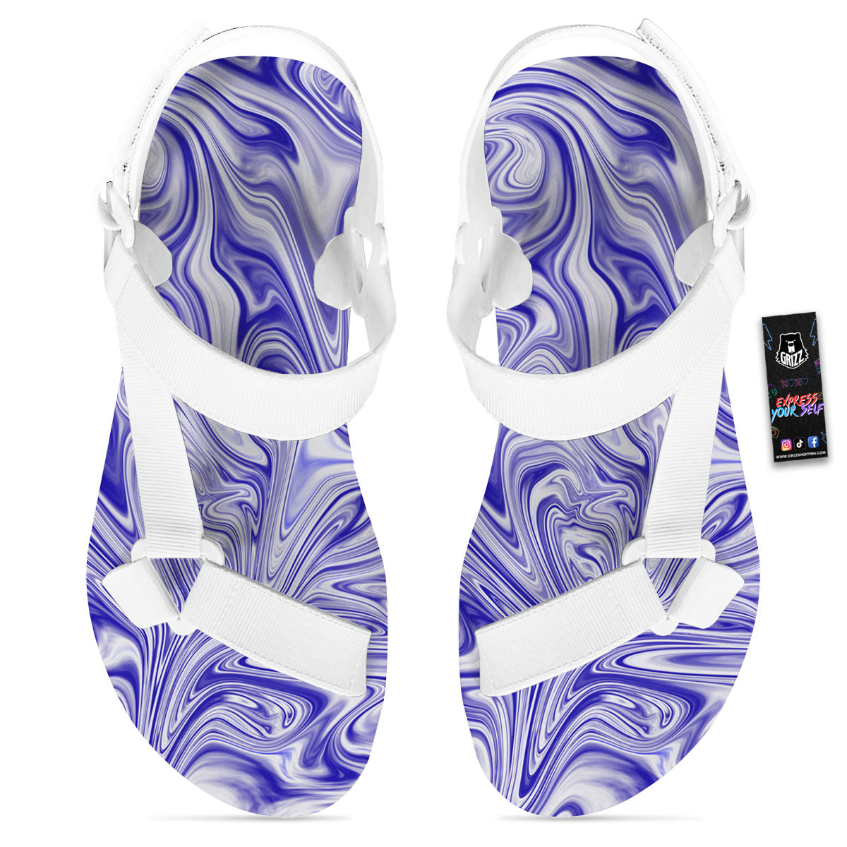 Liquid Psychedelic Print Pattern White Open Toe Sandals-grizzshop