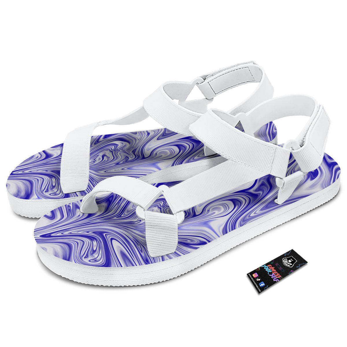 Liquid Psychedelic Print Pattern White Open Toe Sandals-grizzshop