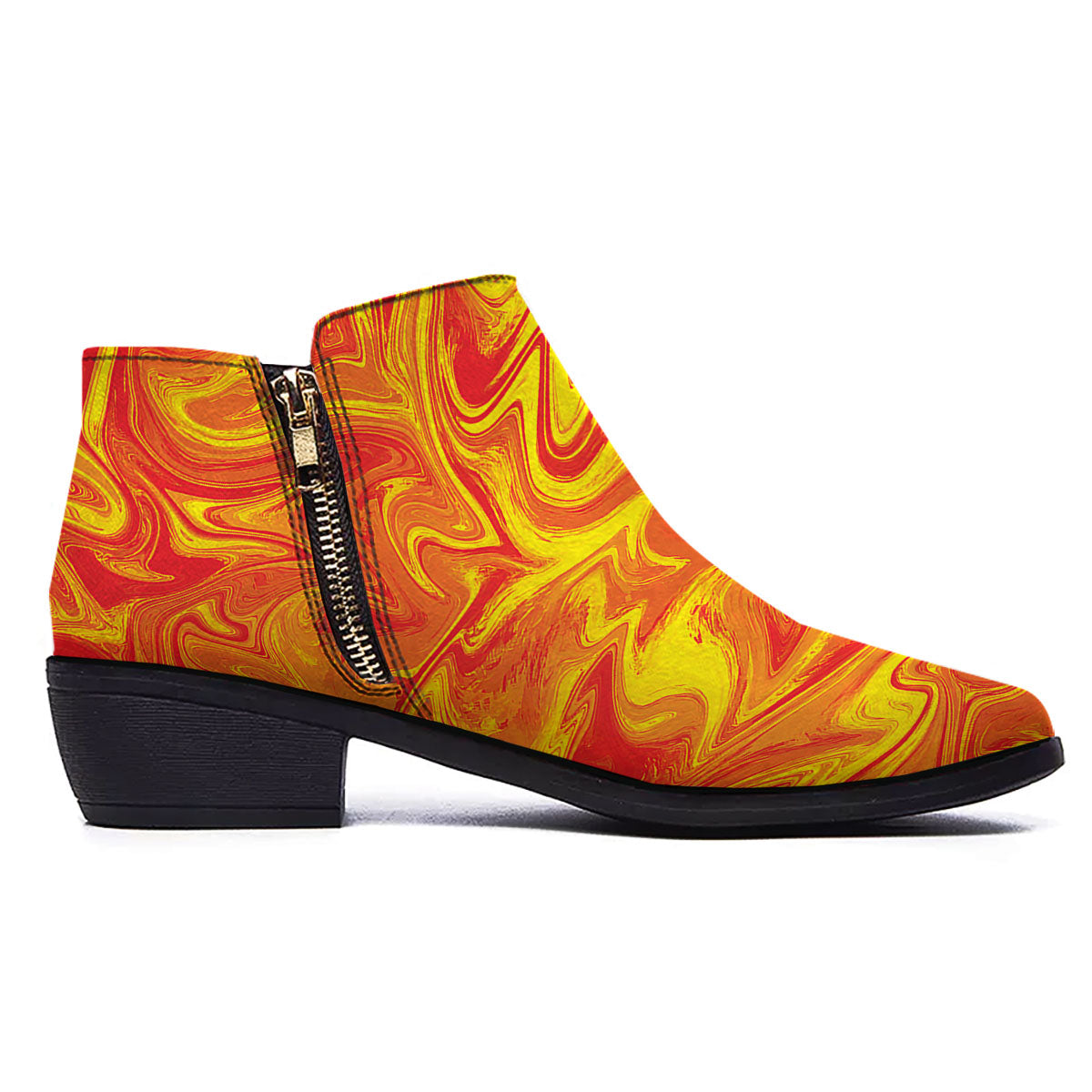Liquid Psychedelic Trippy Orange Print Ankle Boots-grizzshop