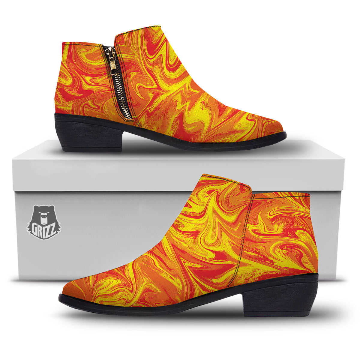 Liquid Psychedelic Trippy Orange Print Ankle Boots-grizzshop