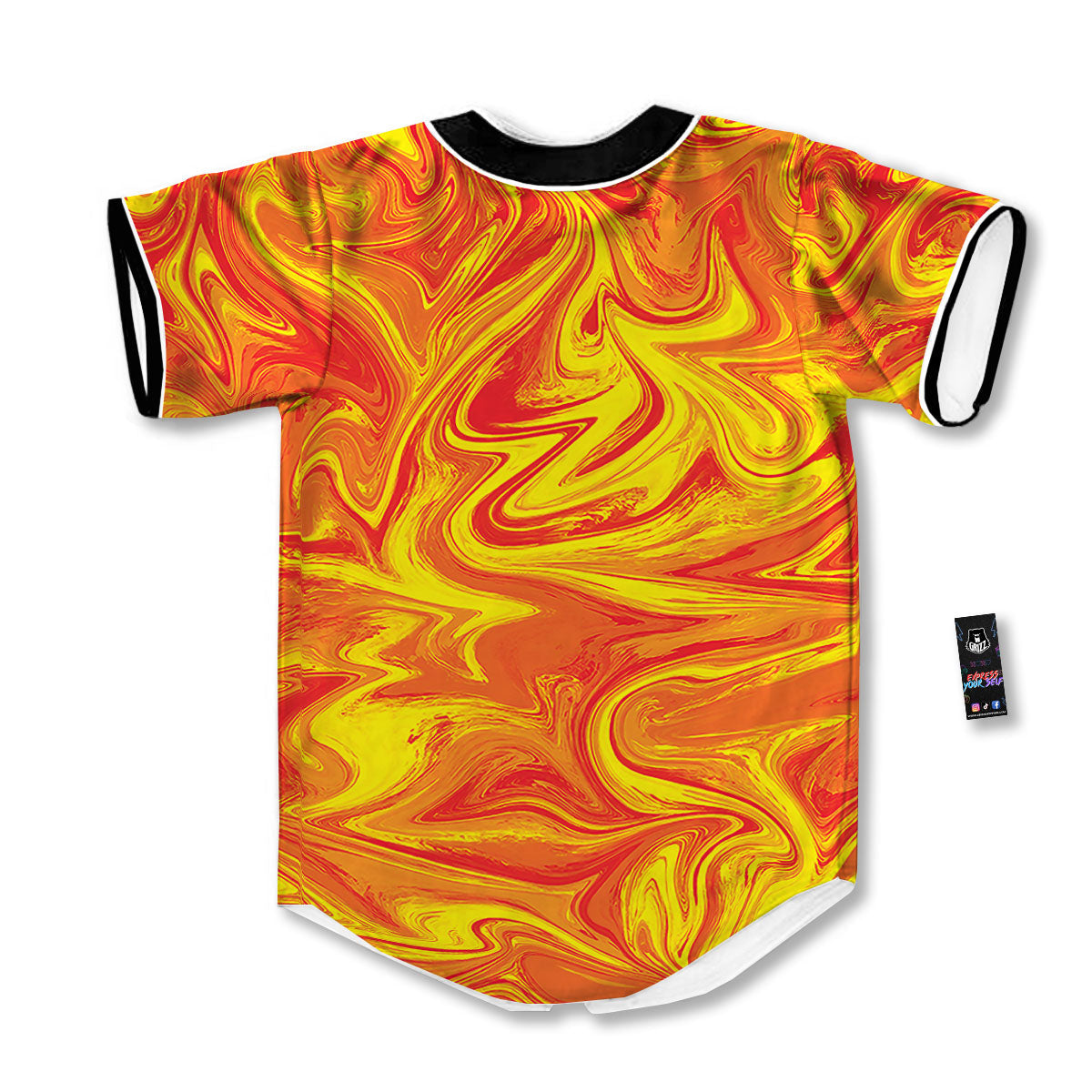 Liquid Psychedelic Trippy Orange Print Baseball Jersey-grizzshop