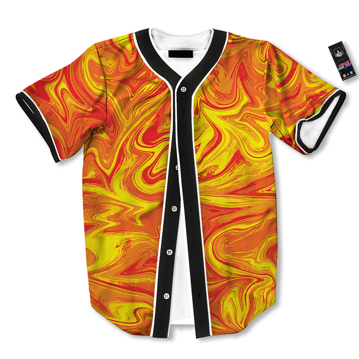 Liquid Psychedelic Trippy Orange Print Baseball Jersey-grizzshop