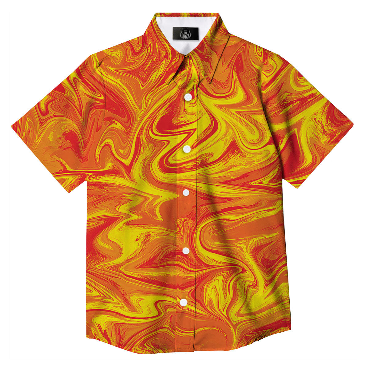 Liquid Psychedelic Trippy Orange Print Button Up Shirt-grizzshop