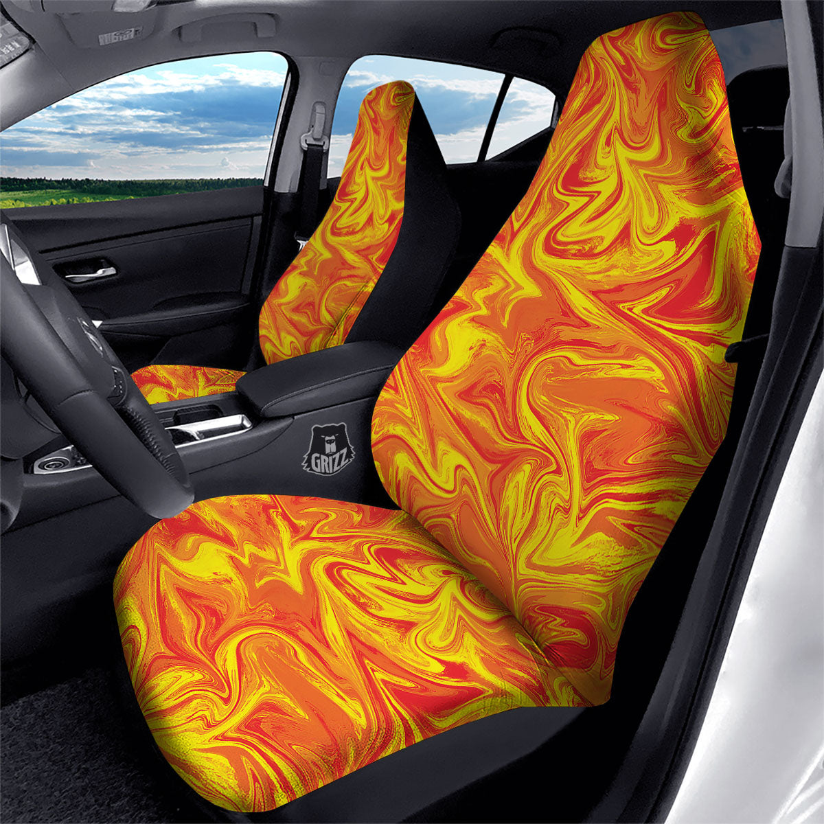 Liquid Psychedelic Trippy Orange Print Car Seat Covers-grizzshop