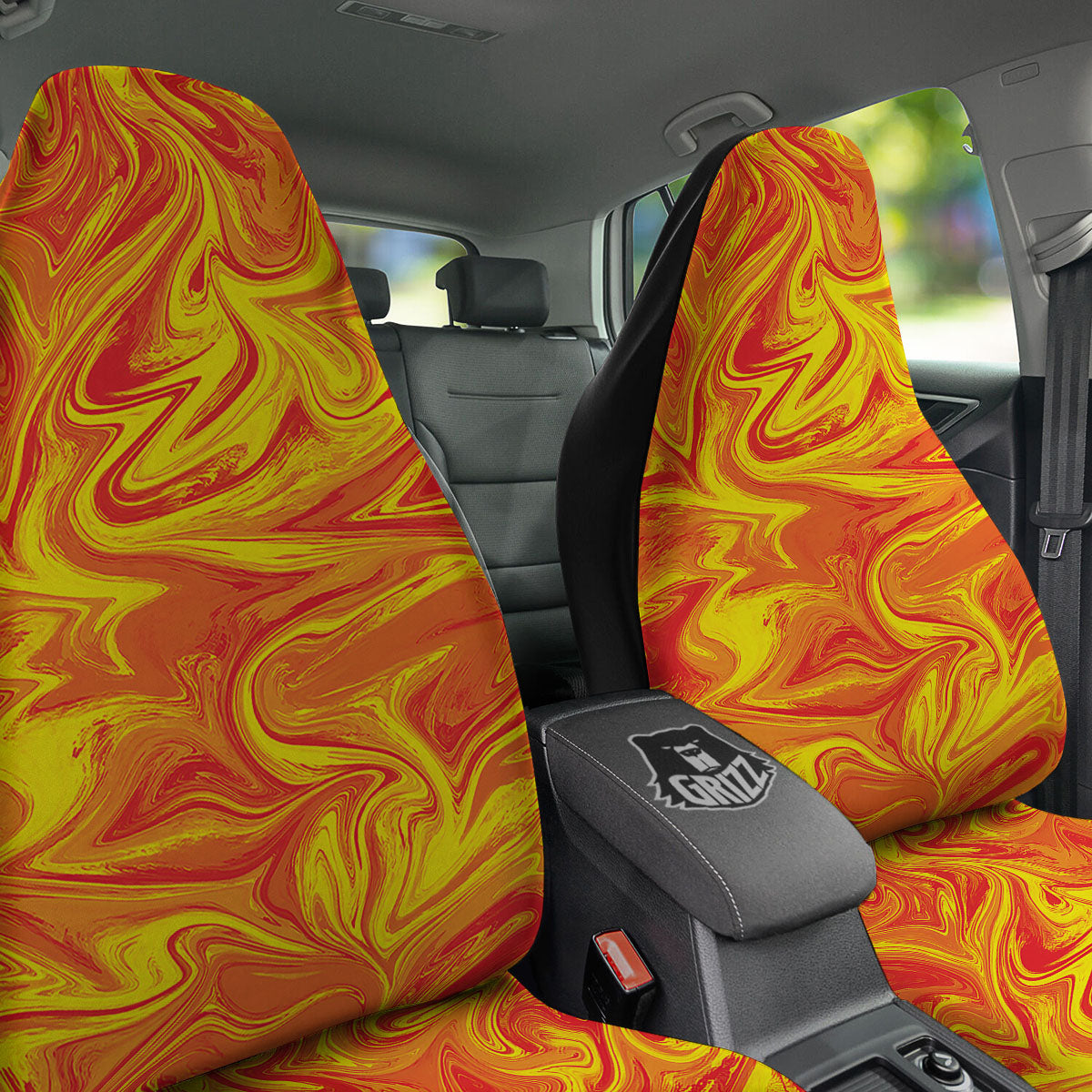 Liquid Psychedelic Trippy Orange Print Car Seat Covers-grizzshop