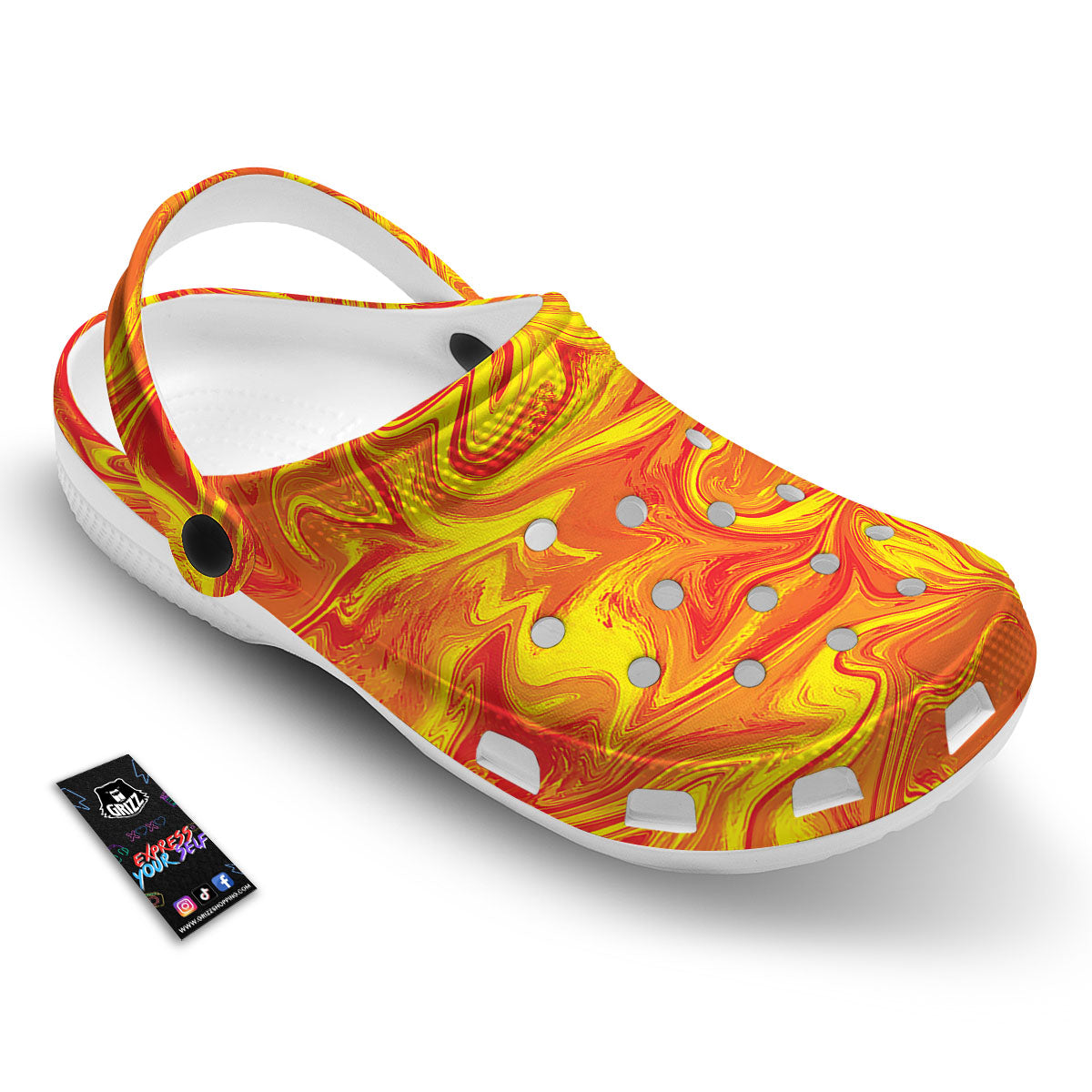 Liquid Psychedelic Trippy Orange Print Clog-grizzshop