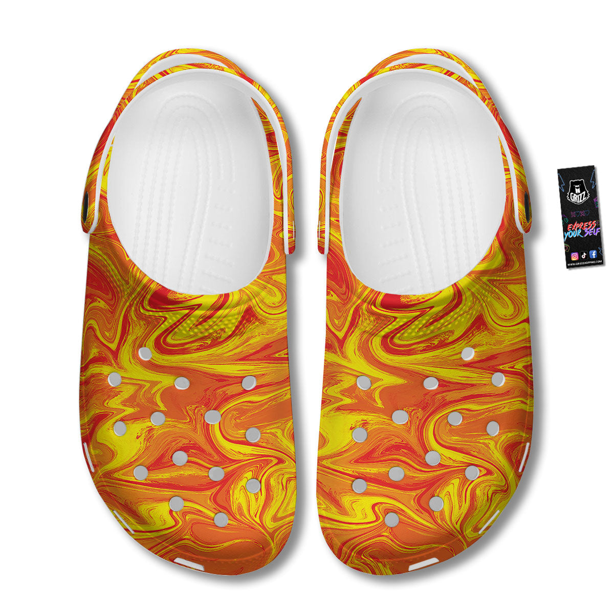 Liquid Psychedelic Trippy Orange Print Clog-grizzshop