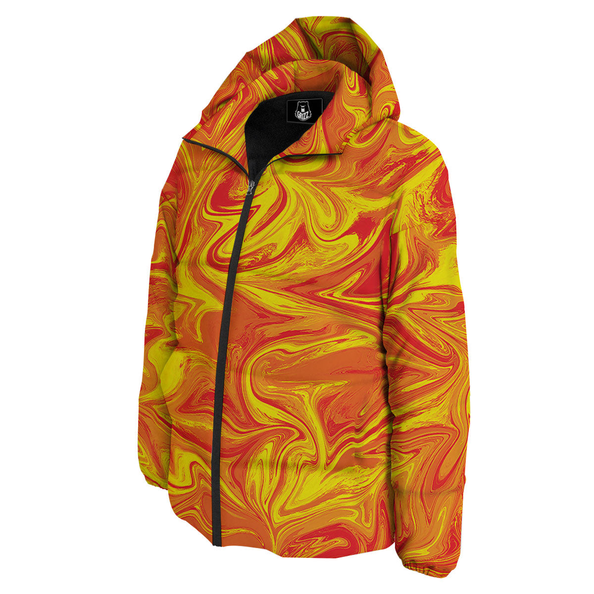 Liquid Psychedelic Trippy Orange Print Down Jacket-grizzshop