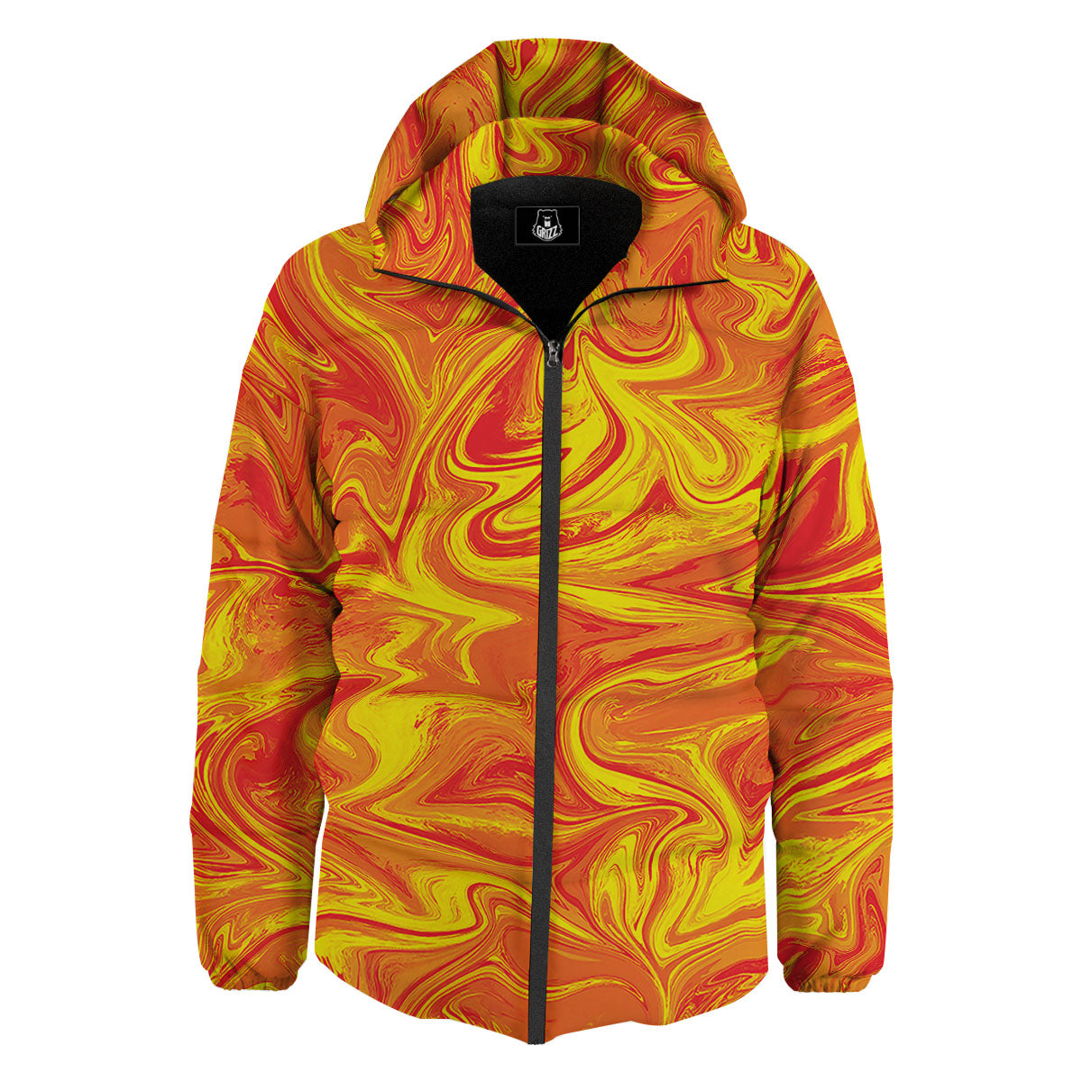 Liquid Psychedelic Trippy Orange Print Down Jacket-grizzshop