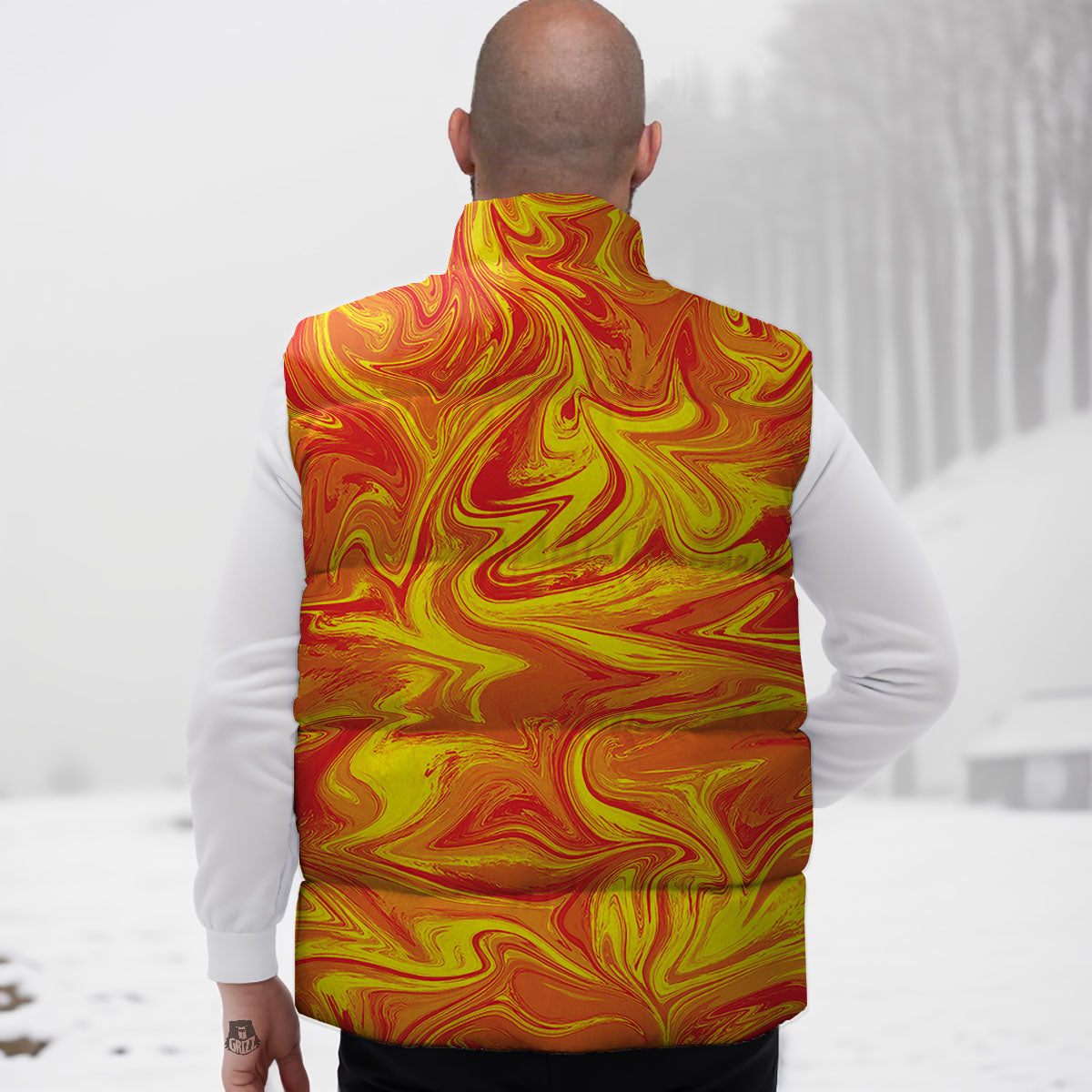 Liquid Psychedelic Trippy Orange Print Down Vest