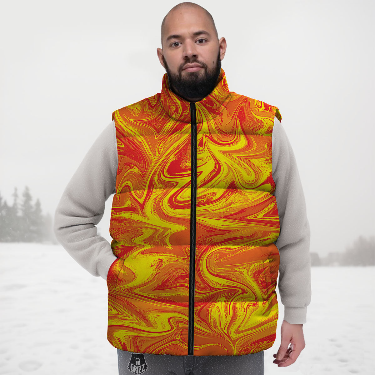 Liquid Psychedelic Trippy Orange Print Down Vest