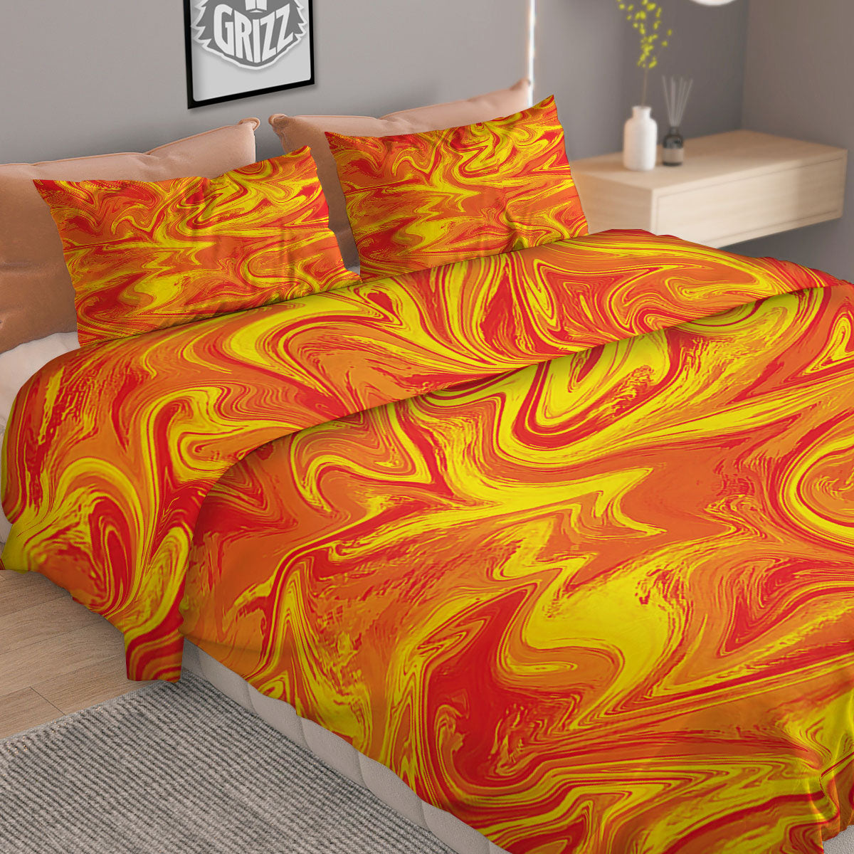 Liquid Psychedelic Trippy Orange Print Duvet Cover Bedding Set