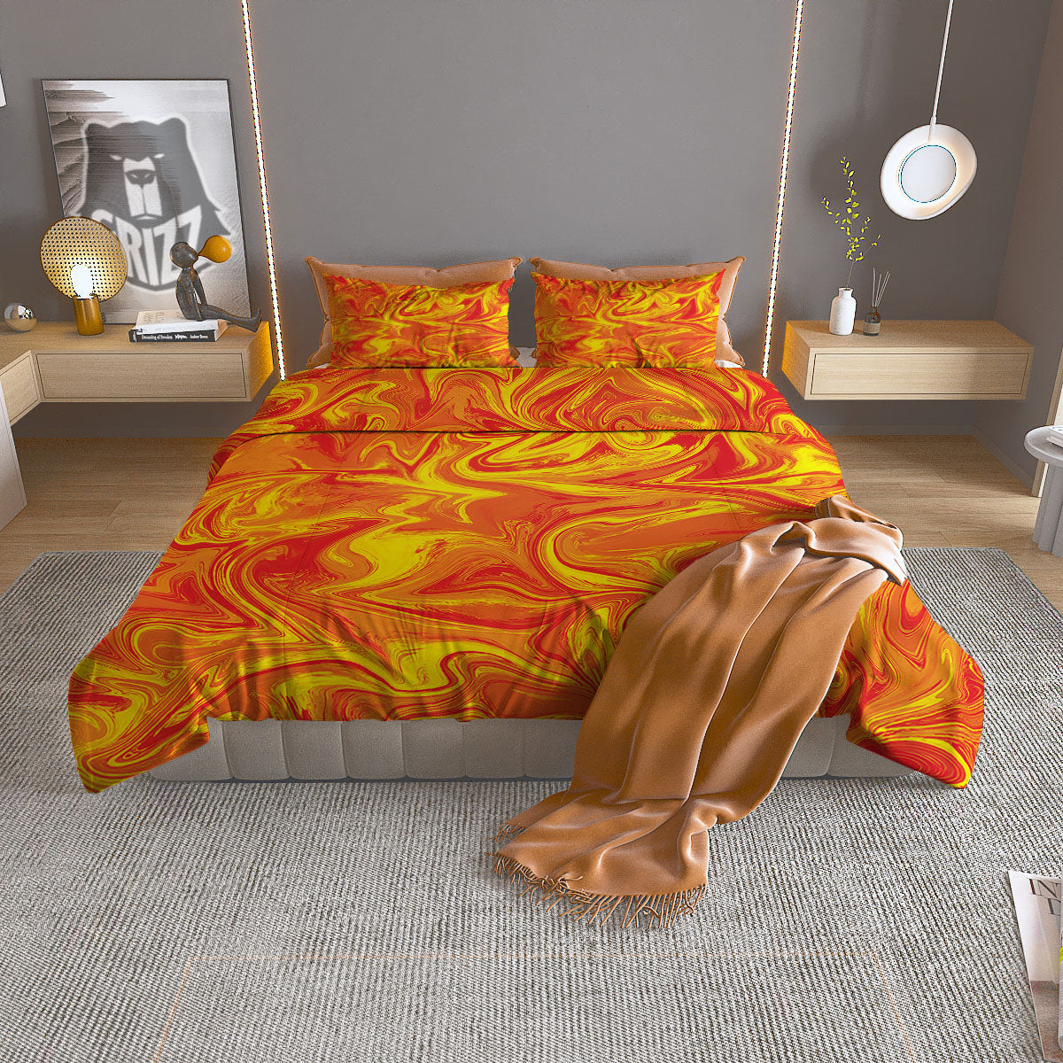 Liquid Psychedelic Trippy Orange Print Duvet Cover Bedding Set