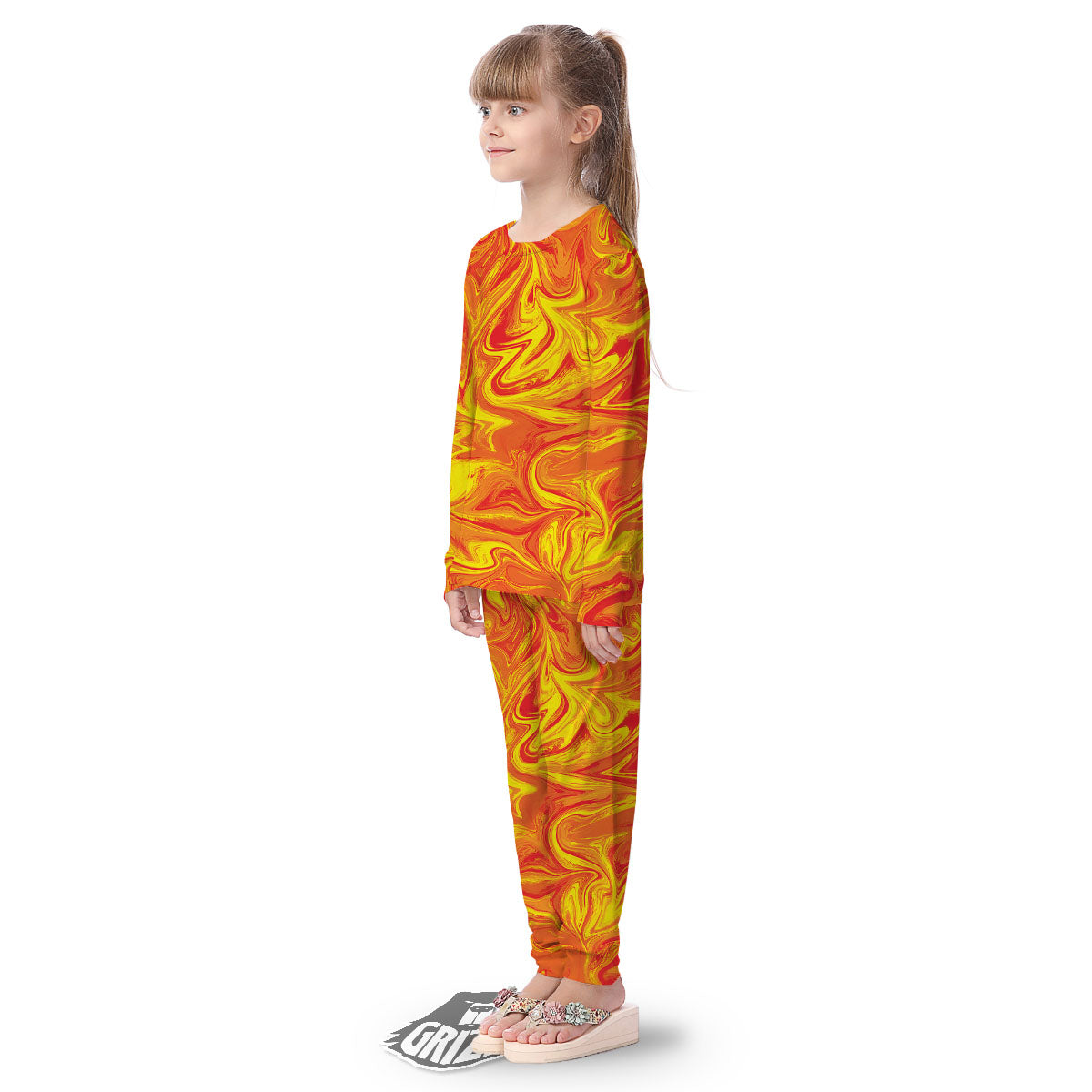 Liquid Psychedelic Trippy Orange Print Kid's Pajamas-grizzshop